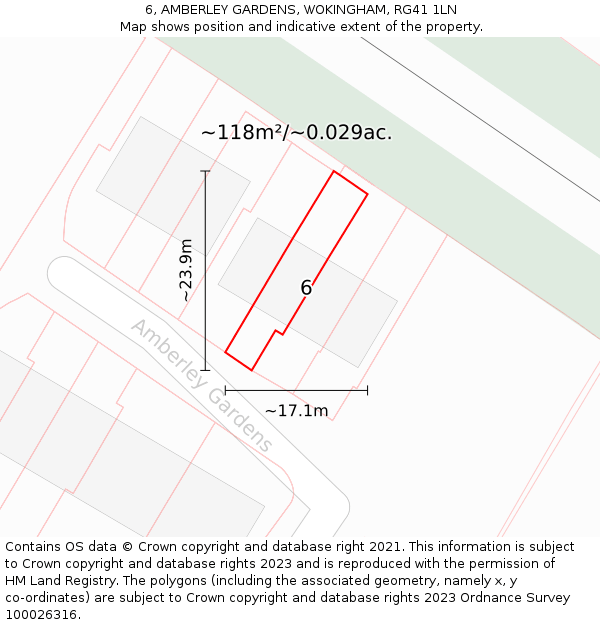 6, AMBERLEY GARDENS, WOKINGHAM, RG41 1LN: Plot and title map