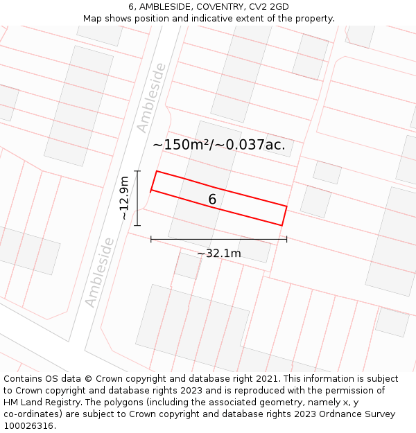 6, AMBLESIDE, COVENTRY, CV2 2GD: Plot and title map