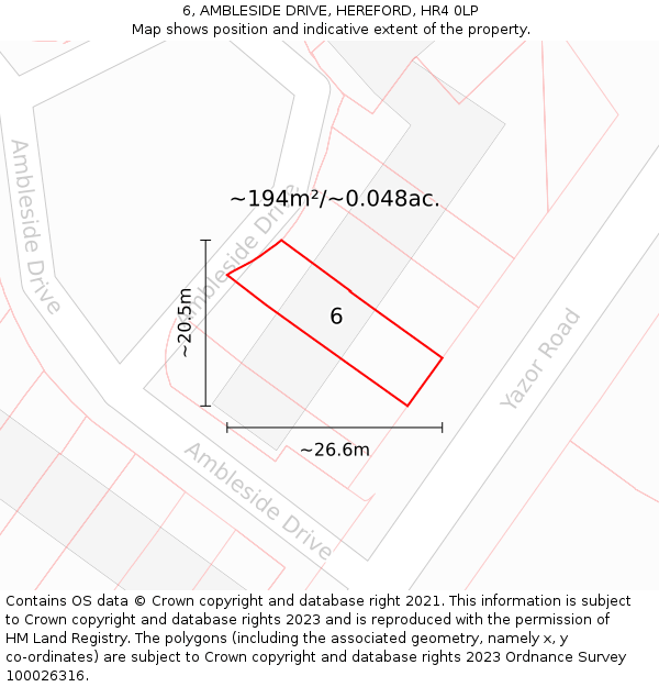 6, AMBLESIDE DRIVE, HEREFORD, HR4 0LP: Plot and title map