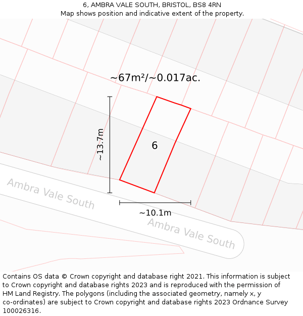 6, AMBRA VALE SOUTH, BRISTOL, BS8 4RN: Plot and title map