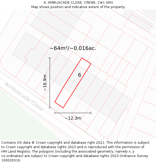 6, AMBUSCADE CLOSE, CREWE, CW1 4AN: Plot and title map