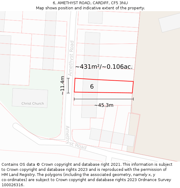 6, AMETHYST ROAD, CARDIFF, CF5 3NU: Plot and title map