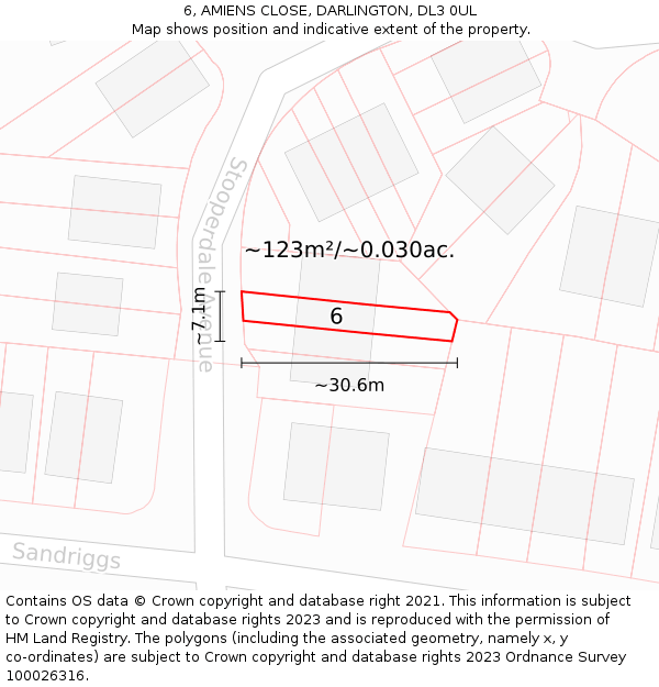 6, AMIENS CLOSE, DARLINGTON, DL3 0UL: Plot and title map
