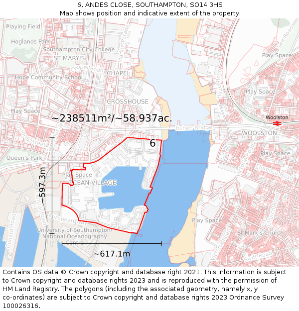 6, ANDES CLOSE, SOUTHAMPTON, SO14 3HS: Plot and title map