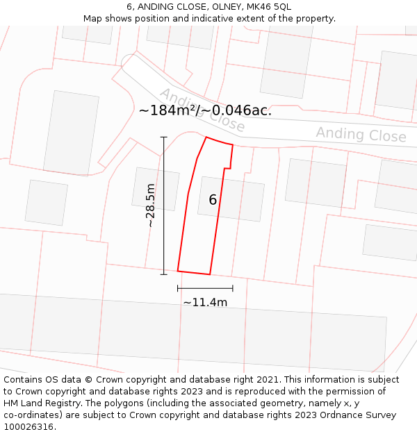 6, ANDING CLOSE, OLNEY, MK46 5QL: Plot and title map