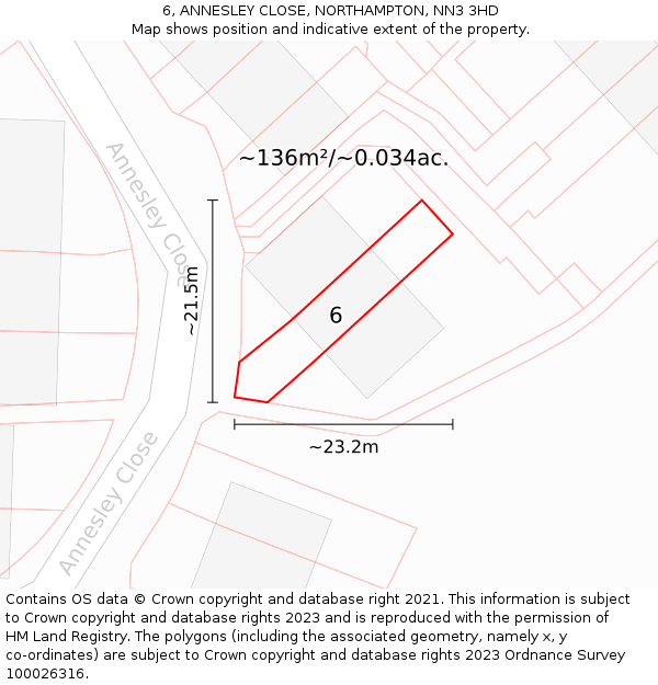 6, ANNESLEY CLOSE, NORTHAMPTON, NN3 3HD: Plot and title map