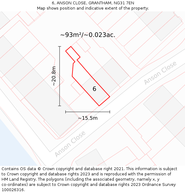 6, ANSON CLOSE, GRANTHAM, NG31 7EN: Plot and title map