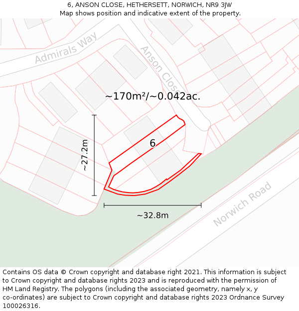 6, ANSON CLOSE, HETHERSETT, NORWICH, NR9 3JW: Plot and title map