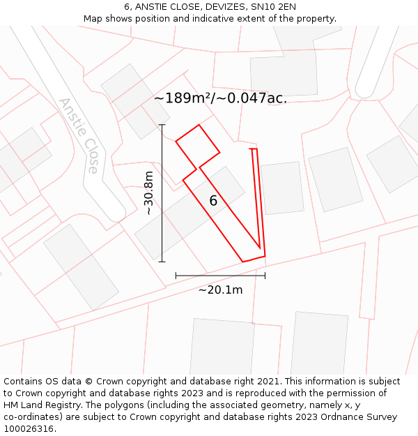 6, ANSTIE CLOSE, DEVIZES, SN10 2EN: Plot and title map
