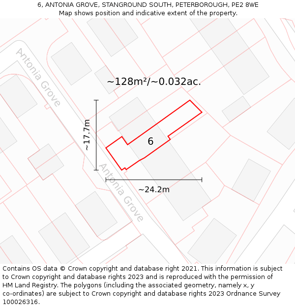 6, ANTONIA GROVE, STANGROUND SOUTH, PETERBOROUGH, PE2 8WE: Plot and title map