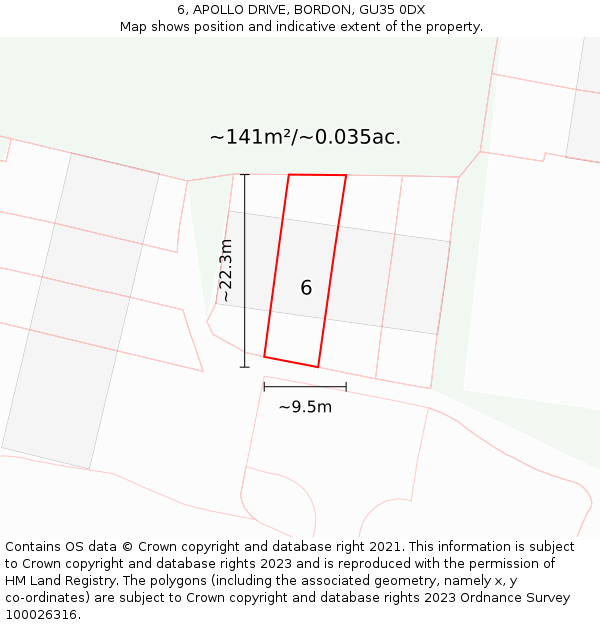 6, APOLLO DRIVE, BORDON, GU35 0DX: Plot and title map