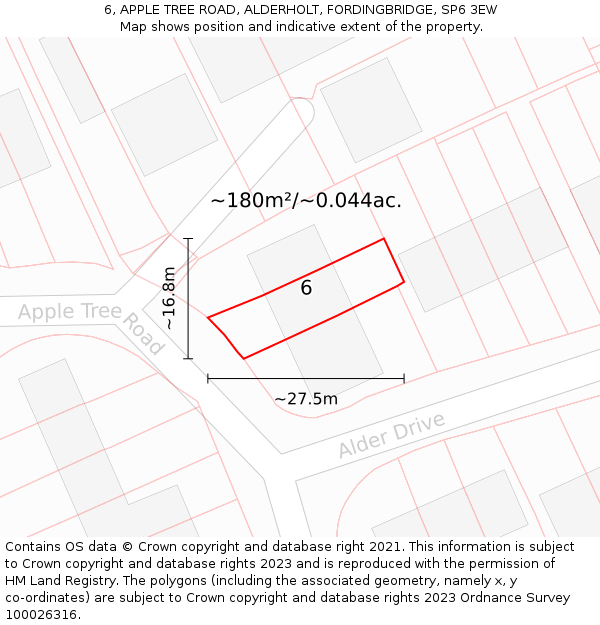 6, APPLE TREE ROAD, ALDERHOLT, FORDINGBRIDGE, SP6 3EW: Plot and title map