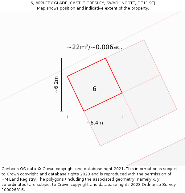 6, APPLEBY GLADE, CASTLE GRESLEY, SWADLINCOTE, DE11 9EJ: Plot and title map