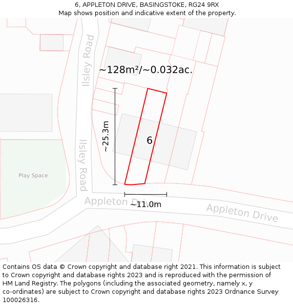 6, APPLETON DRIVE, BASINGSTOKE, RG24 9RX: Plot and title map