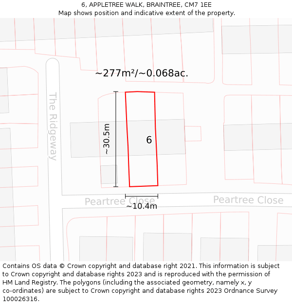 6, APPLETREE WALK, BRAINTREE, CM7 1EE: Plot and title map