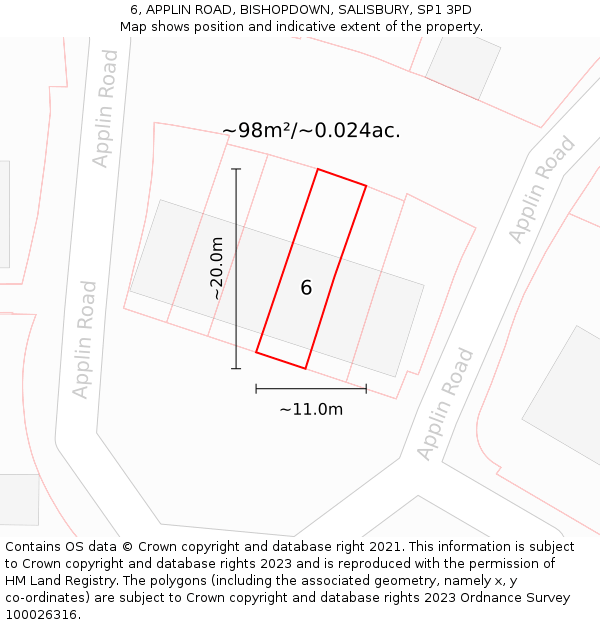 6, APPLIN ROAD, BISHOPDOWN, SALISBURY, SP1 3PD: Plot and title map