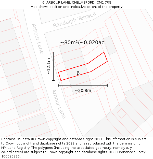 6, ARBOUR LANE, CHELMSFORD, CM1 7RG: Plot and title map