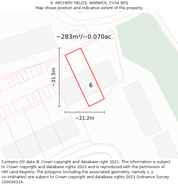 6, ARCHERY FIELDS, WARWICK, CV34 6PQ: Plot and title map