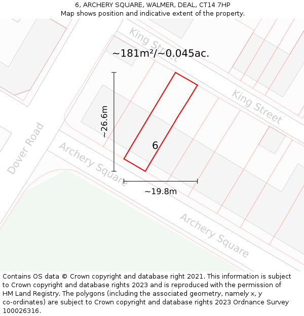 6, ARCHERY SQUARE, WALMER, DEAL, CT14 7HP: Plot and title map