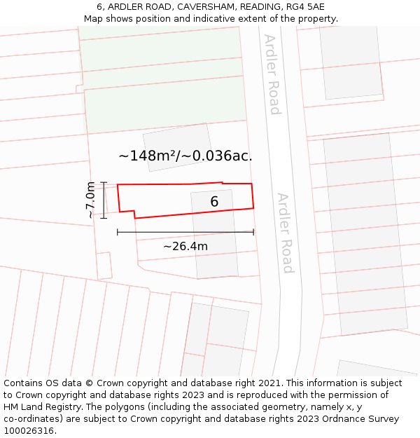 6, ARDLER ROAD, CAVERSHAM, READING, RG4 5AE: Plot and title map
