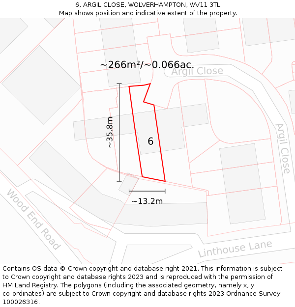 6, ARGIL CLOSE, WOLVERHAMPTON, WV11 3TL: Plot and title map
