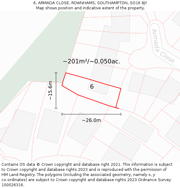 6, ARMADA CLOSE, ROWNHAMS, SOUTHAMPTON, SO16 8JY: Plot and title map