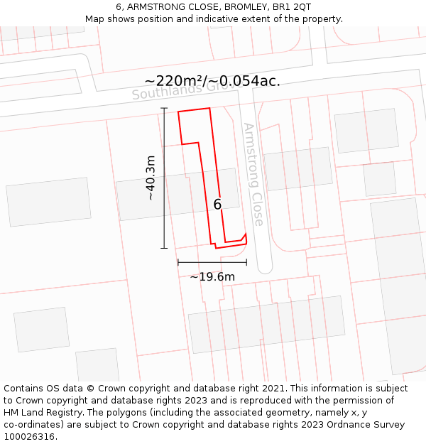 6, ARMSTRONG CLOSE, BROMLEY, BR1 2QT: Plot and title map