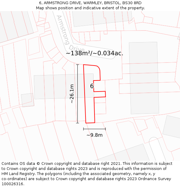 6, ARMSTRONG DRIVE, WARMLEY, BRISTOL, BS30 8RD: Plot and title map
