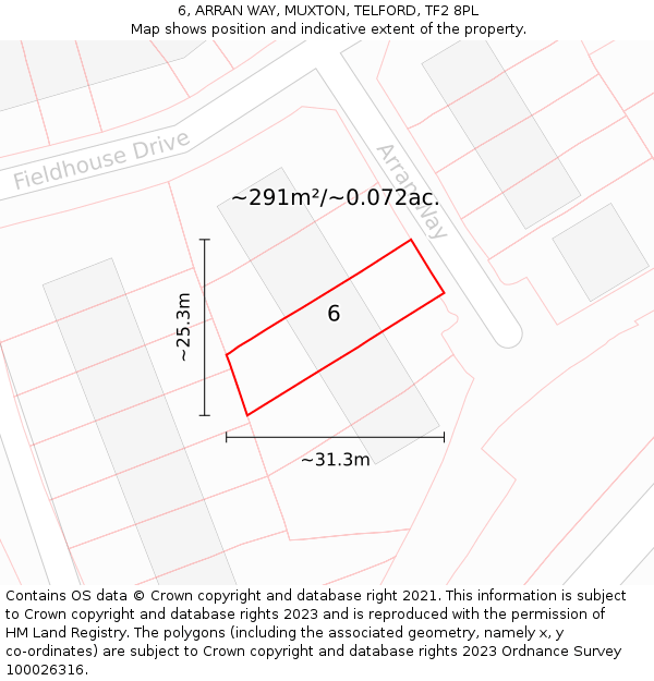 6, ARRAN WAY, MUXTON, TELFORD, TF2 8PL: Plot and title map