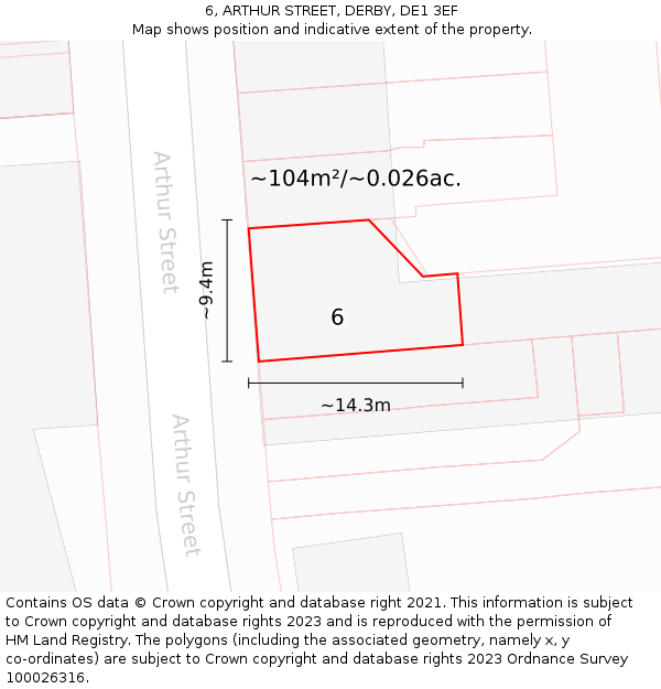 6, ARTHUR STREET, DERBY, DE1 3EF: Plot and title map