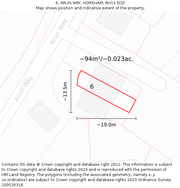 6, ARUN WAY, HORSHAM, RH13 5DD: Plot and title map