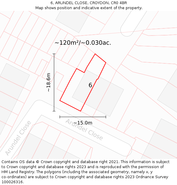 6, ARUNDEL CLOSE, CROYDON, CR0 4BR: Plot and title map