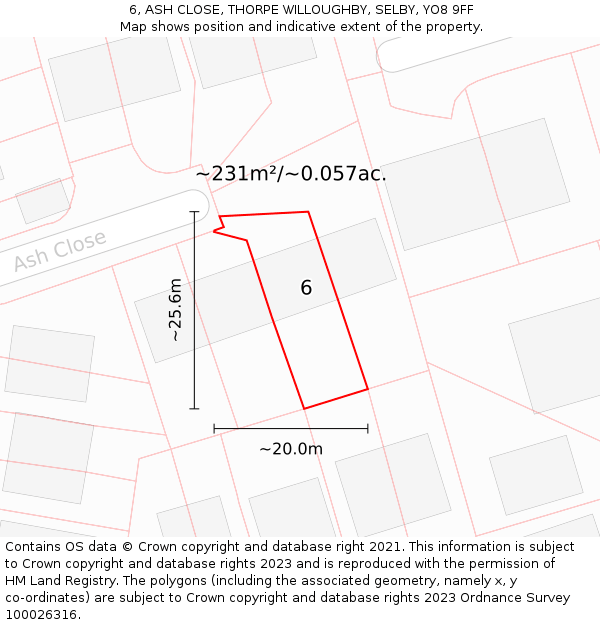6, ASH CLOSE, THORPE WILLOUGHBY, SELBY, YO8 9FF: Plot and title map