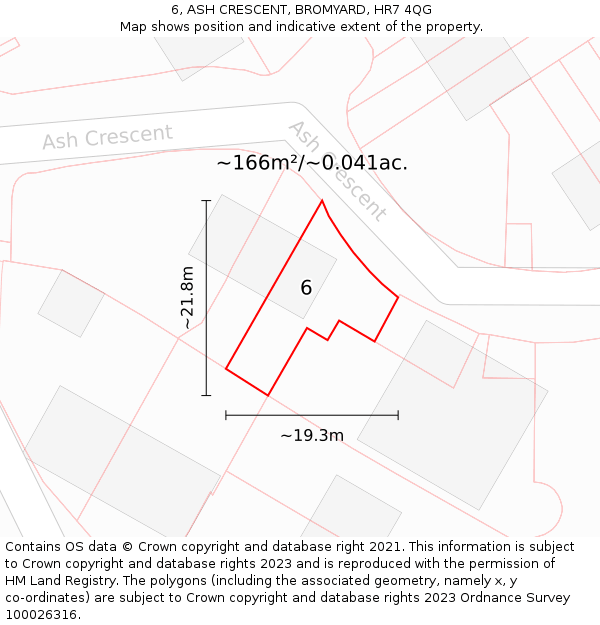 6, ASH CRESCENT, BROMYARD, HR7 4QG: Plot and title map
