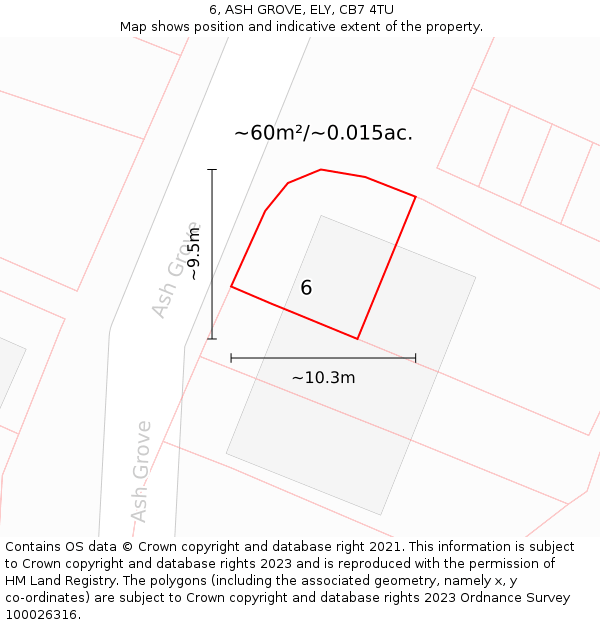6, ASH GROVE, ELY, CB7 4TU: Plot and title map