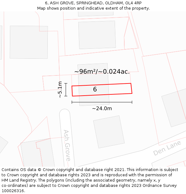 6, ASH GROVE, SPRINGHEAD, OLDHAM, OL4 4RP: Plot and title map