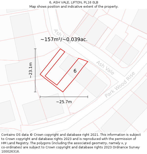 6, ASH VALE, LIFTON, PL16 0LB: Plot and title map