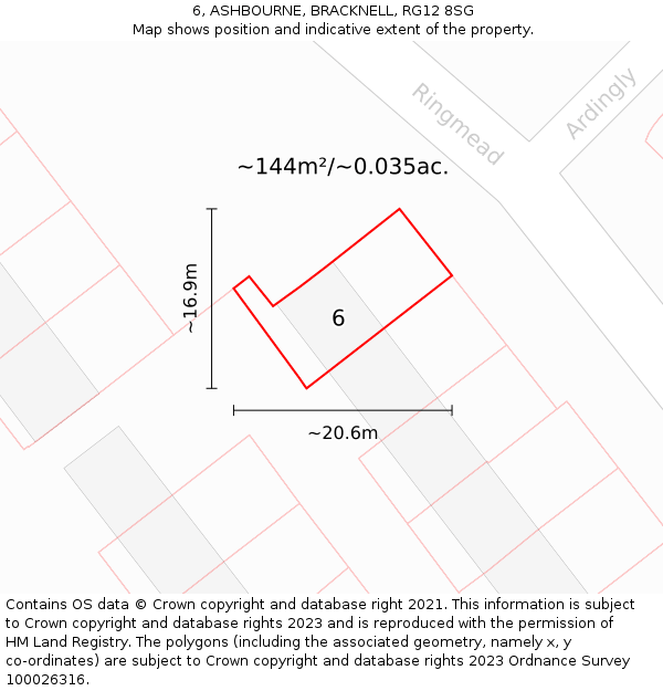 6, ASHBOURNE, BRACKNELL, RG12 8SG: Plot and title map