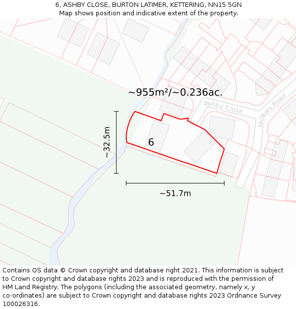 6, ASHBY CLOSE, BURTON LATIMER, KETTERING, NN15 5GN: Plot and title map