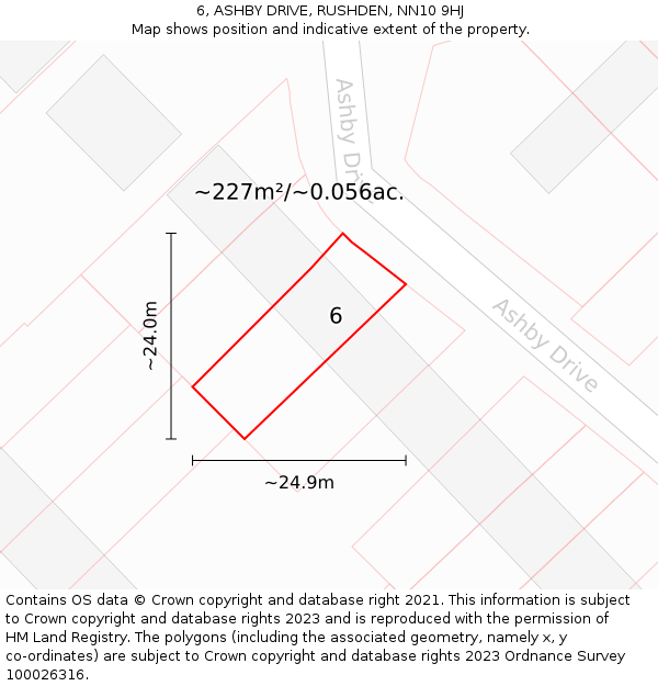 6, ASHBY DRIVE, RUSHDEN, NN10 9HJ: Plot and title map