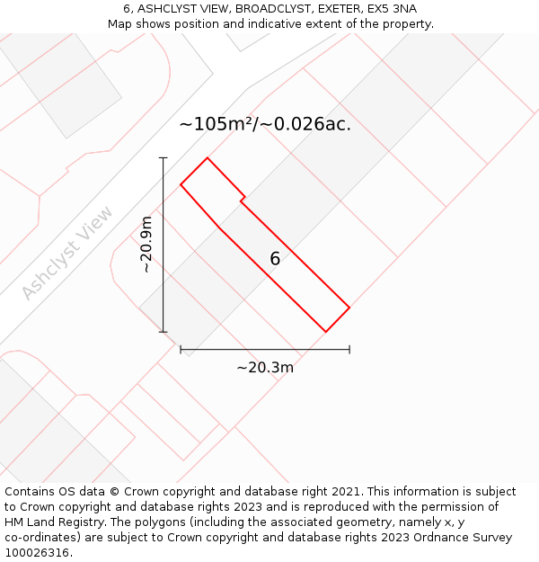 6, ASHCLYST VIEW, BROADCLYST, EXETER, EX5 3NA: Plot and title map