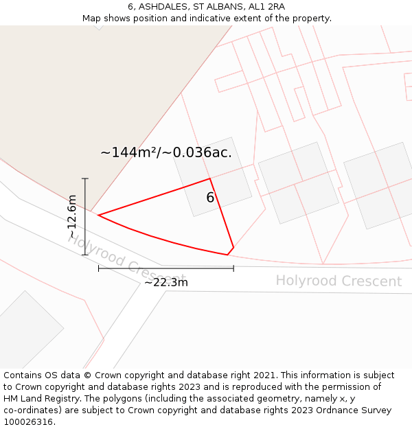 6, ASHDALES, ST ALBANS, AL1 2RA: Plot and title map