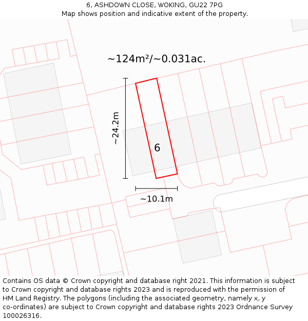 6, ASHDOWN CLOSE, WOKING, GU22 7PG: Plot and title map