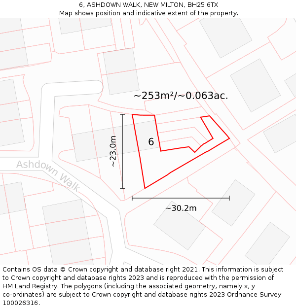 6, ASHDOWN WALK, NEW MILTON, BH25 6TX: Plot and title map