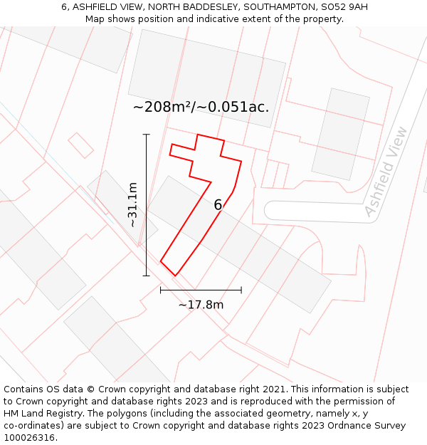 6, ASHFIELD VIEW, NORTH BADDESLEY, SOUTHAMPTON, SO52 9AH: Plot and title map