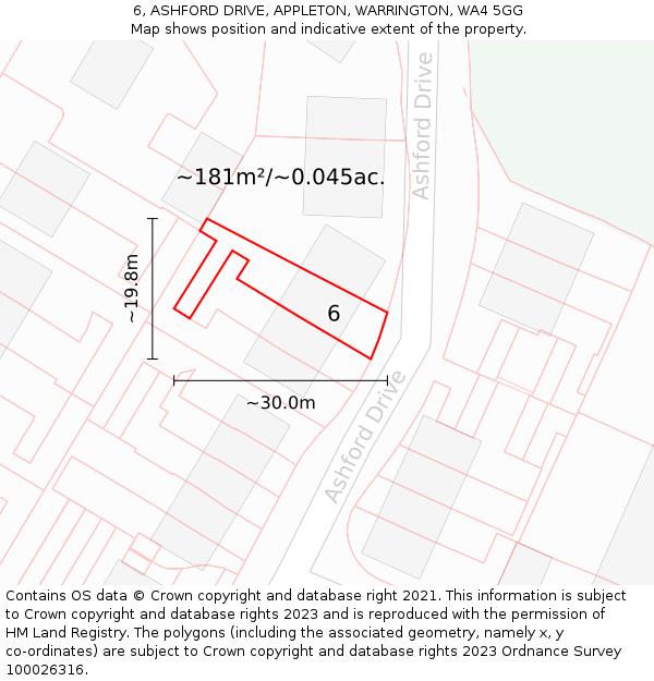 6, ASHFORD DRIVE, APPLETON, WARRINGTON, WA4 5GG: Plot and title map