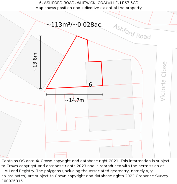 6, ASHFORD ROAD, WHITWICK, COALVILLE, LE67 5GD: Plot and title map