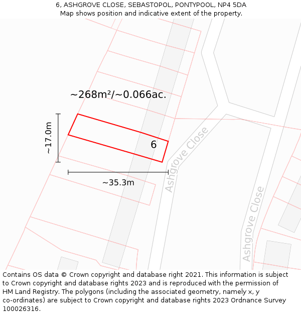 6, ASHGROVE CLOSE, SEBASTOPOL, PONTYPOOL, NP4 5DA: Plot and title map