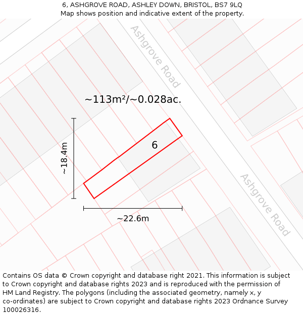 6, ASHGROVE ROAD, ASHLEY DOWN, BRISTOL, BS7 9LQ: Plot and title map