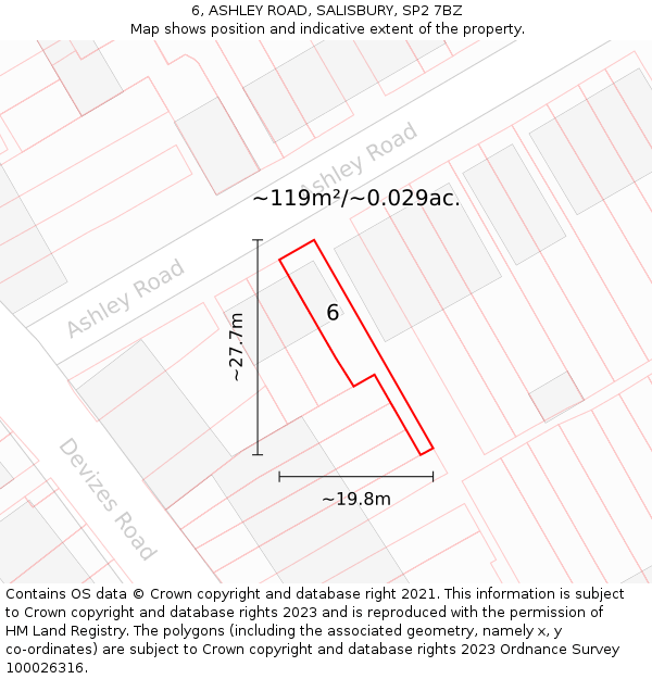 6, ASHLEY ROAD, SALISBURY, SP2 7BZ: Plot and title map